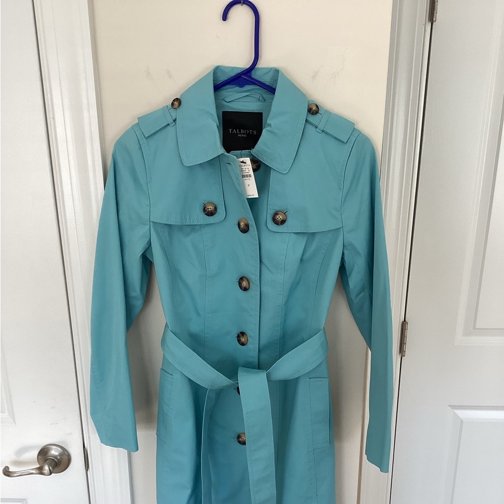 New Talbots Classic Trench Coat in Turquoise, Petite